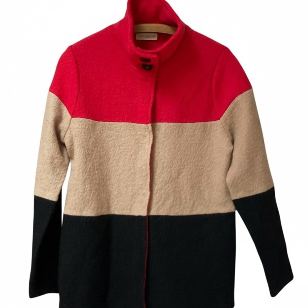 Appleseed's Colorblock Jacket Red Cream‎ Black Button Front Coat